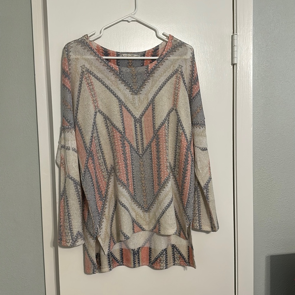 Scrap Work colorful flowy top, slightly flowy sleeve, size medium